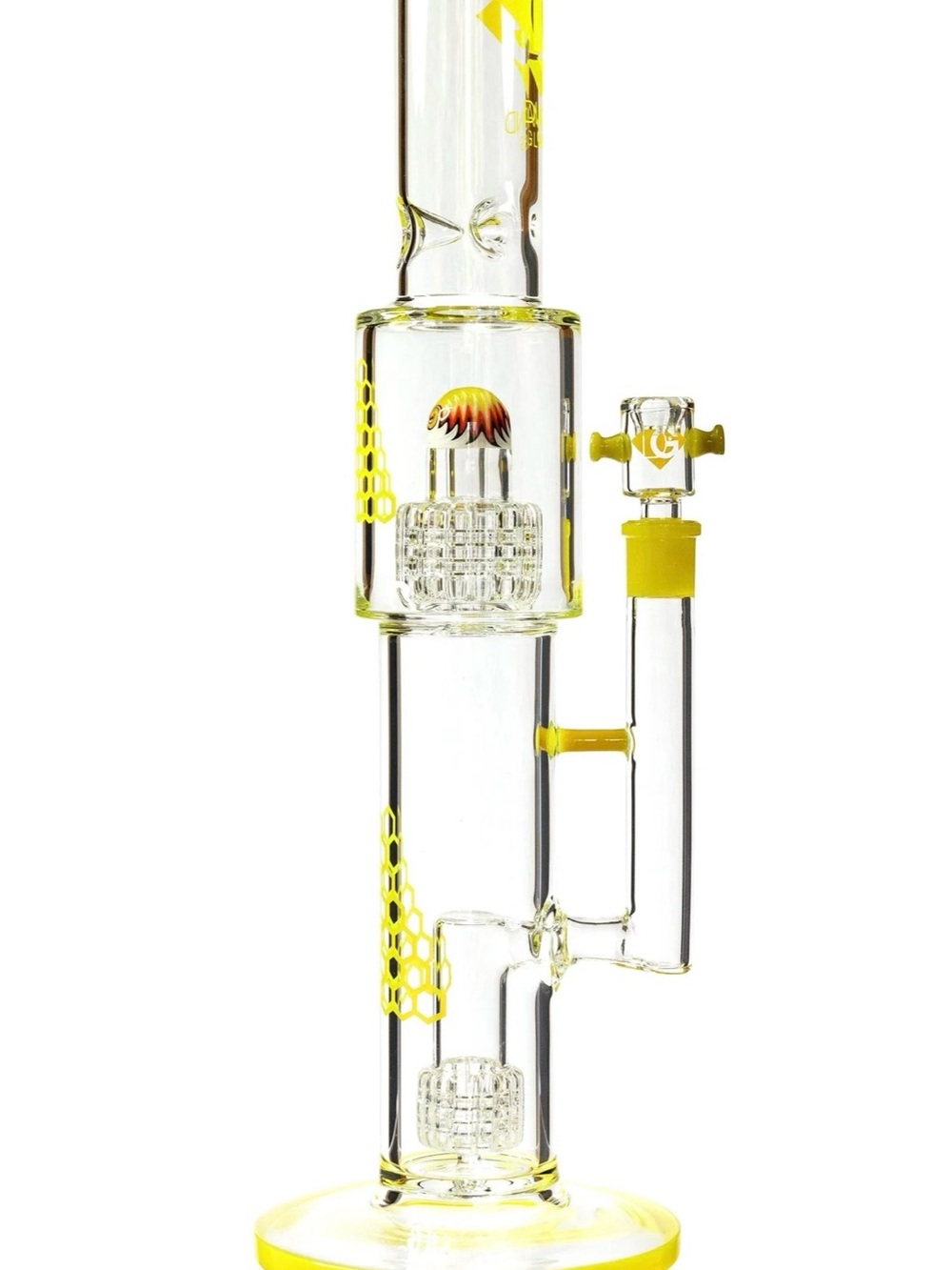 Clover Glass Championship Level Clear Glass Piece  with Yellow Accents